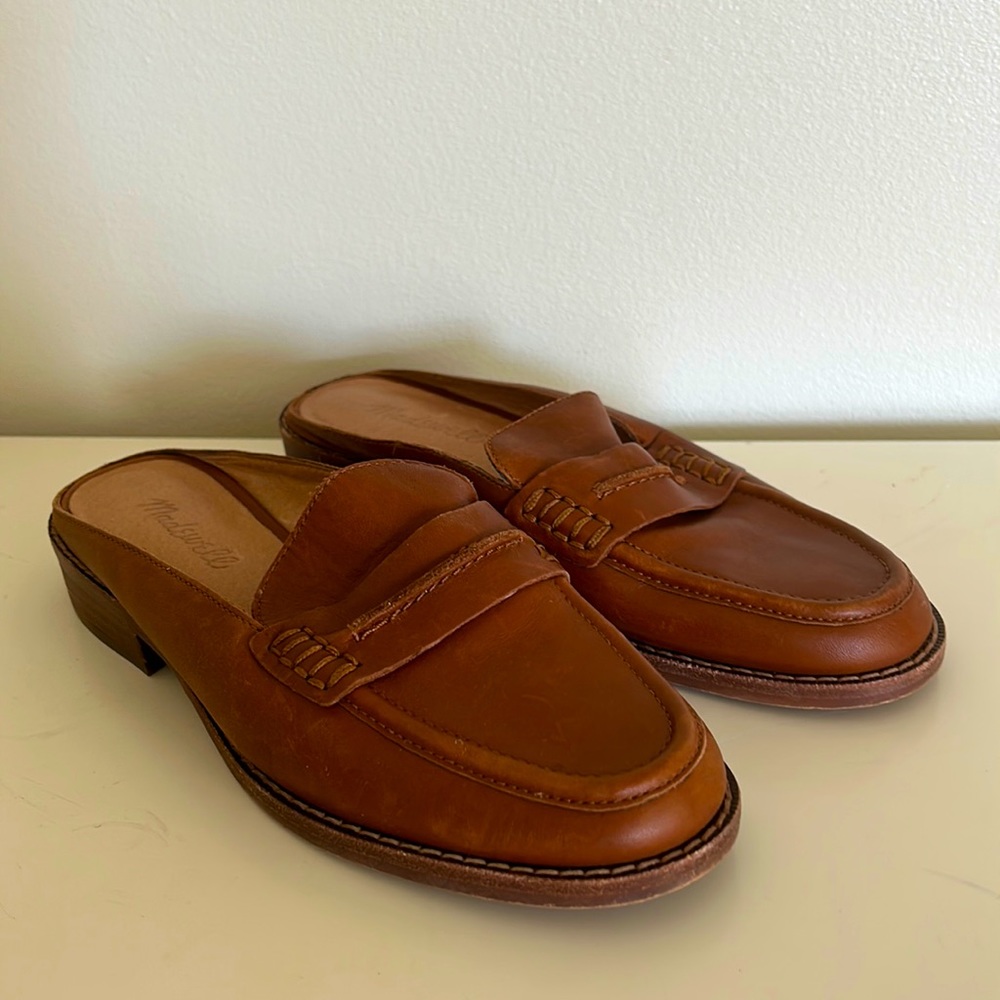Madewell Tan Leather Penny Loafer Mules